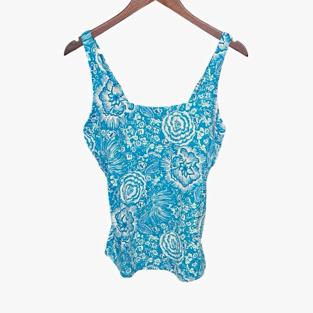 Lands' End Blue White Floral Swim Tankini Size 16W Floral Beach Vacation Mature
